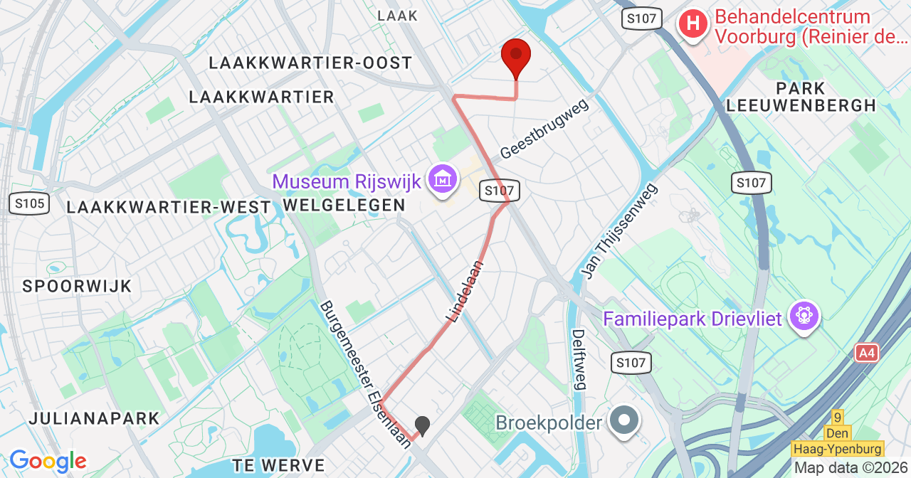 Kaart van het incident in Rijswijk ZH met de aanrijroutes van de gealarmeerde eenheden