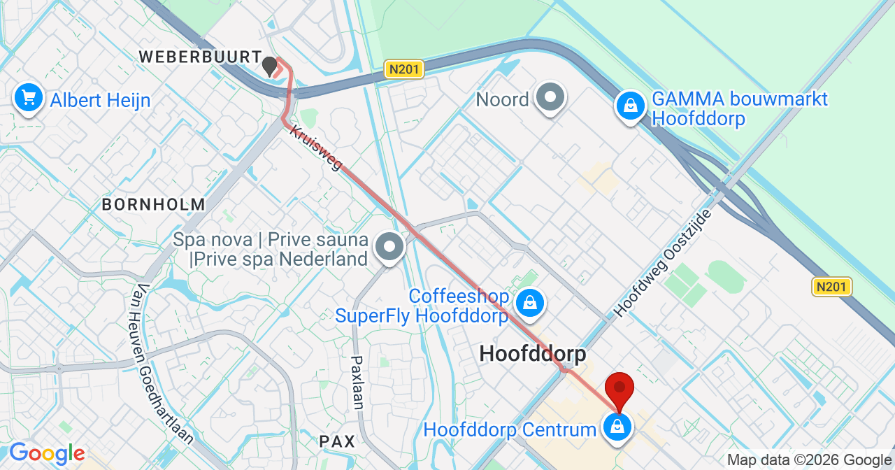 Kaart van het incident in Hoofddorp met de aanrijroutes van de gealarmeerde eenheden