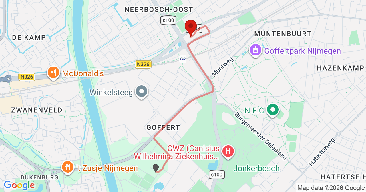 Kaart van het incident in Nijmegen met de aanrijroutes van de gealarmeerde eenheden