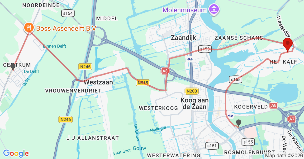 Kaart van het incident in Zaandam met de aanrijroutes van de gealarmeerde eenheden