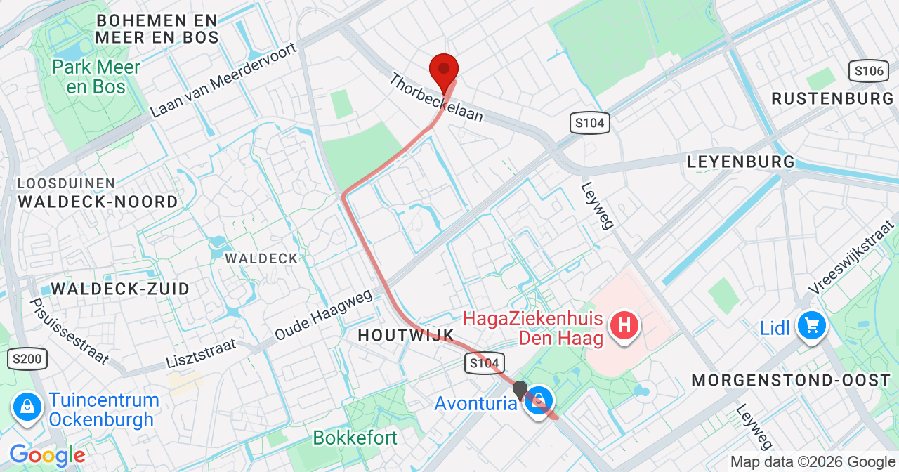 Kaart van het incident in 's-Gravenhage met de aanrijroutes van de gealarmeerde eenheden