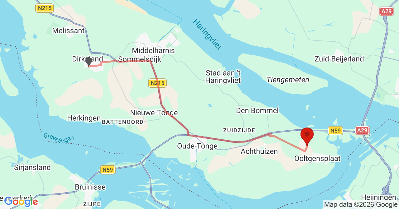 Kaart van het incident in Ooltgensplaat met de aanrijroutes van de gealarmeerde eenheden