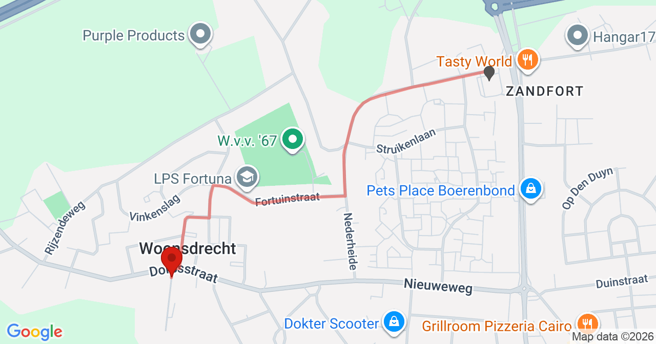 Kaart van het incident in Woensdrecht met de aanrijroutes van de gealarmeerde eenheden