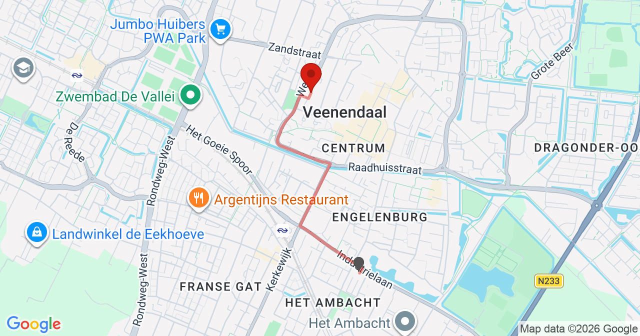 Kaart van het incident in Veenendaal met de aanrijroutes van de gealarmeerde eenheden