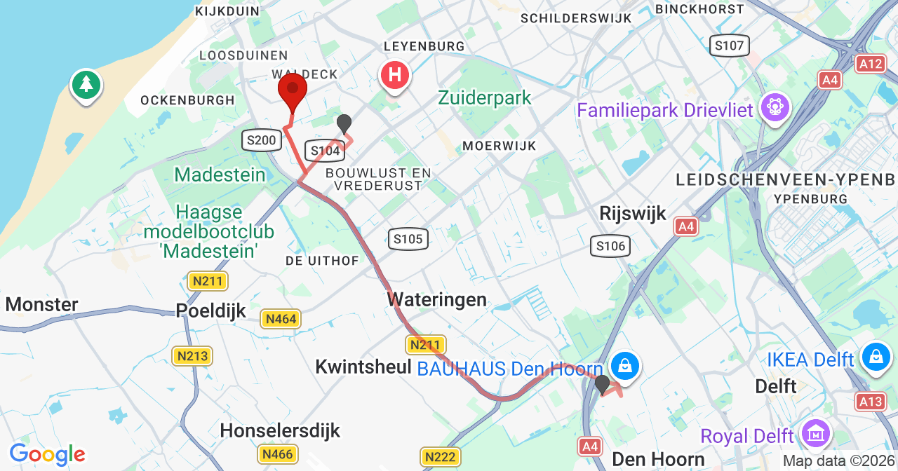 Kaart van het incident in 's-Gravenhage met de aanrijroutes van de gealarmeerde eenheden