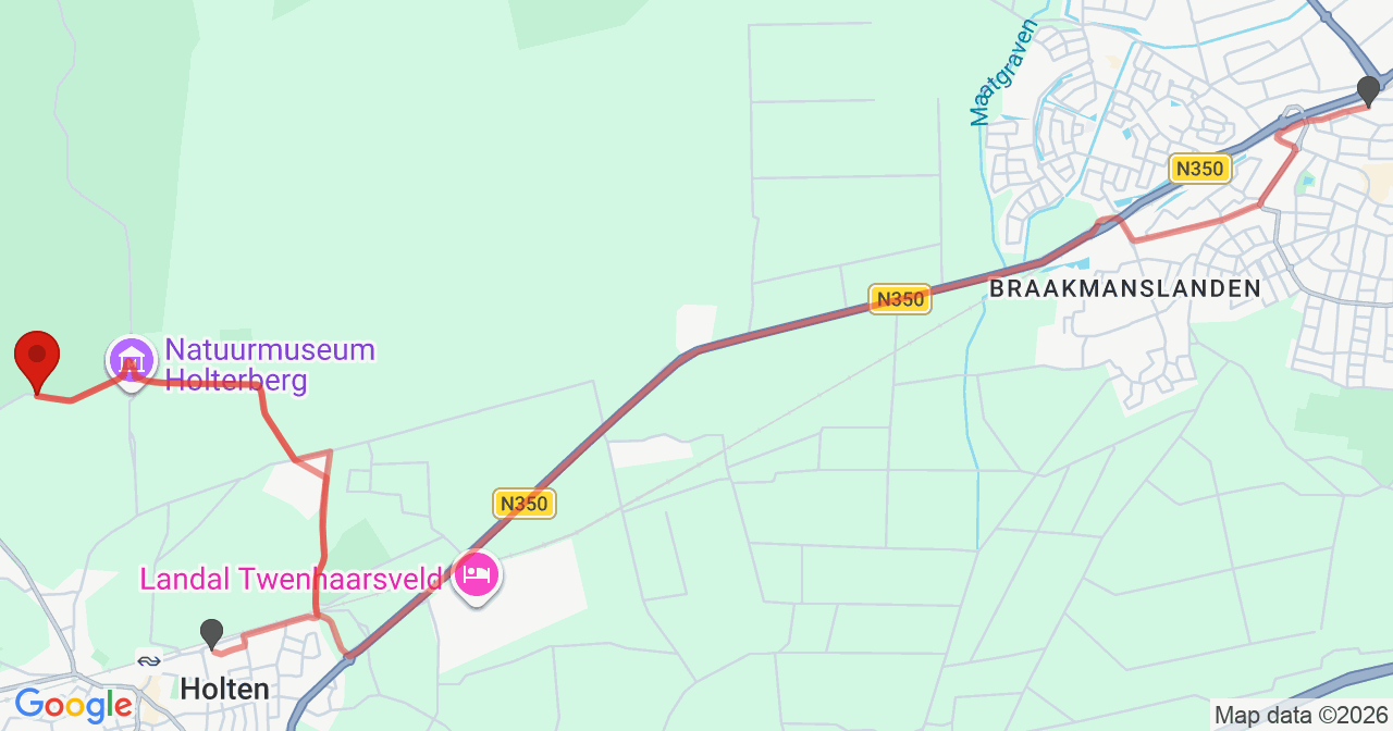 Kaart van het incident in Holten met de aanrijroutes van de gealarmeerde eenheden