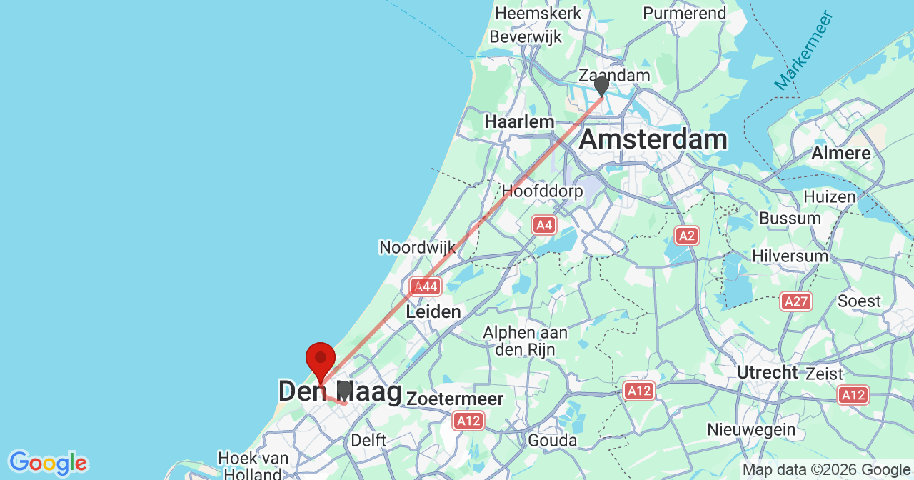 Kaart van het incident in 's-Gravenhage met de aanrijroutes van de gealarmeerde eenheden