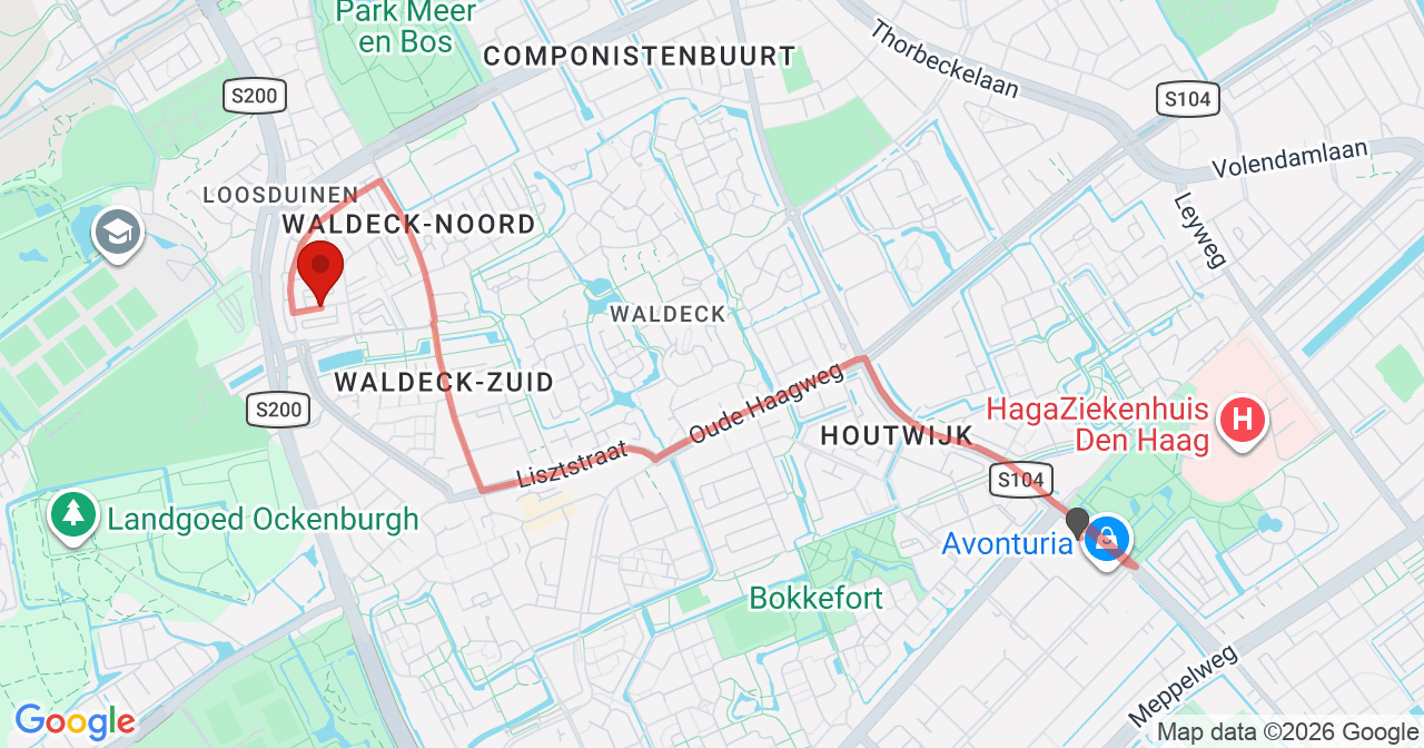 Kaart van het incident in 's-Gravenhage met de aanrijroutes van de gealarmeerde eenheden