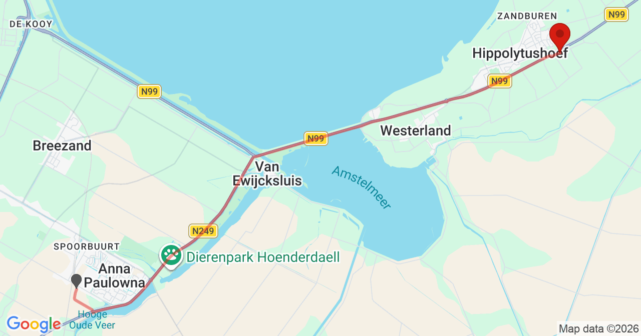 Kaart van het incident in Hippolytushoef met de aanrijroutes van de gealarmeerde eenheden