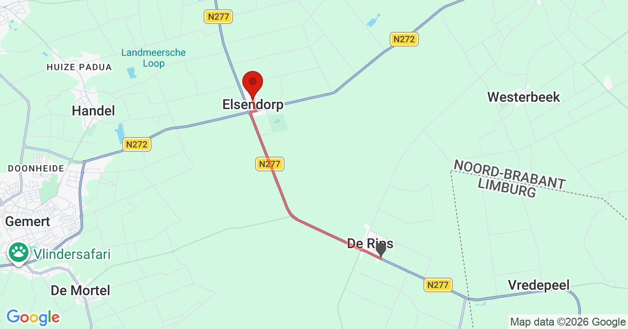 Kaart van het incident in Elsendorp met de aanrijroutes van de gealarmeerde eenheden