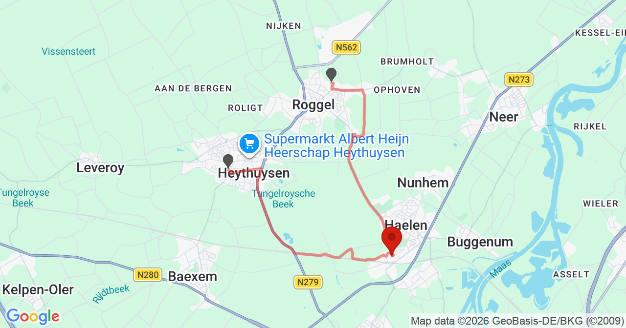 Kaart van het incident in Haelen met de aanrijroutes van de gealarmeerde eenheden