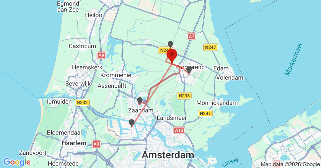 Kaart van het incident in Zuidoostbeemster met de aanrijroutes van de gealarmeerde eenheden
