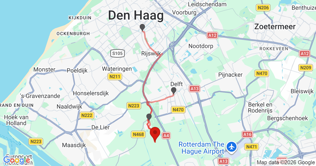 Kaart van het incident in Schipluiden met de aanrijroutes van de gealarmeerde eenheden