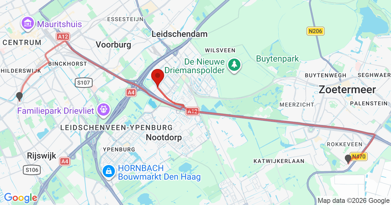 Kaart van het incident in 's-Gravenhage met de aanrijroutes van de gealarmeerde eenheden