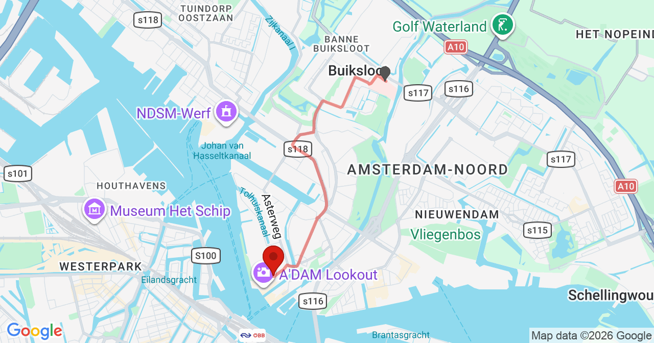 Kaart van het incident in Amsterdam met de aanrijroutes van de gealarmeerde eenheden