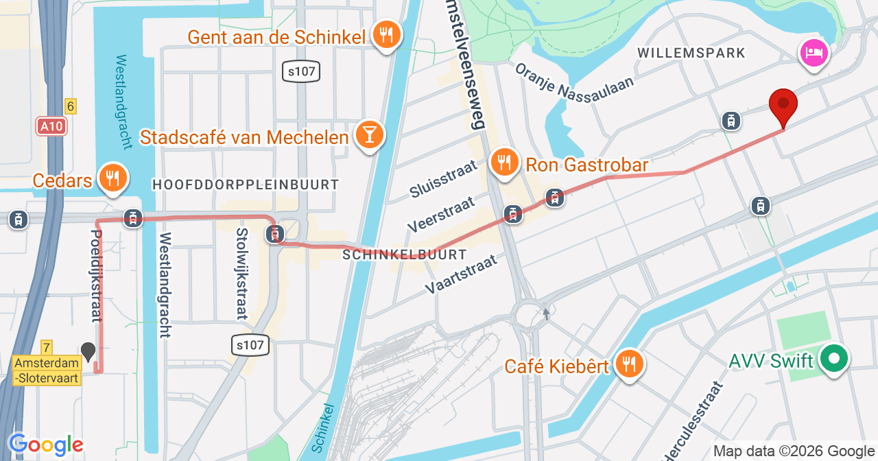 Kaart van het incident in Amsterdam met de aanrijroutes van de gealarmeerde eenheden