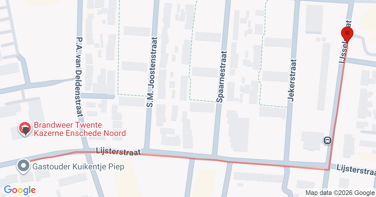 Kaart van het incident in Enschede met de aanrijroutes van de gealarmeerde eenheden