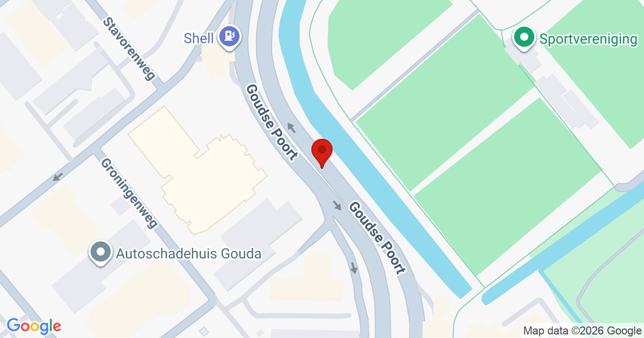 Kaart van het incident in Gouda met de aanrijroutes van de gealarmeerde eenheden