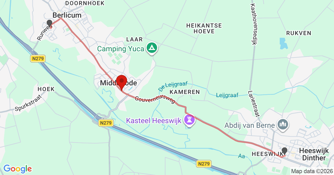 Kaart van het incident in Berlicum met de aanrijroutes van de gealarmeerde eenheden