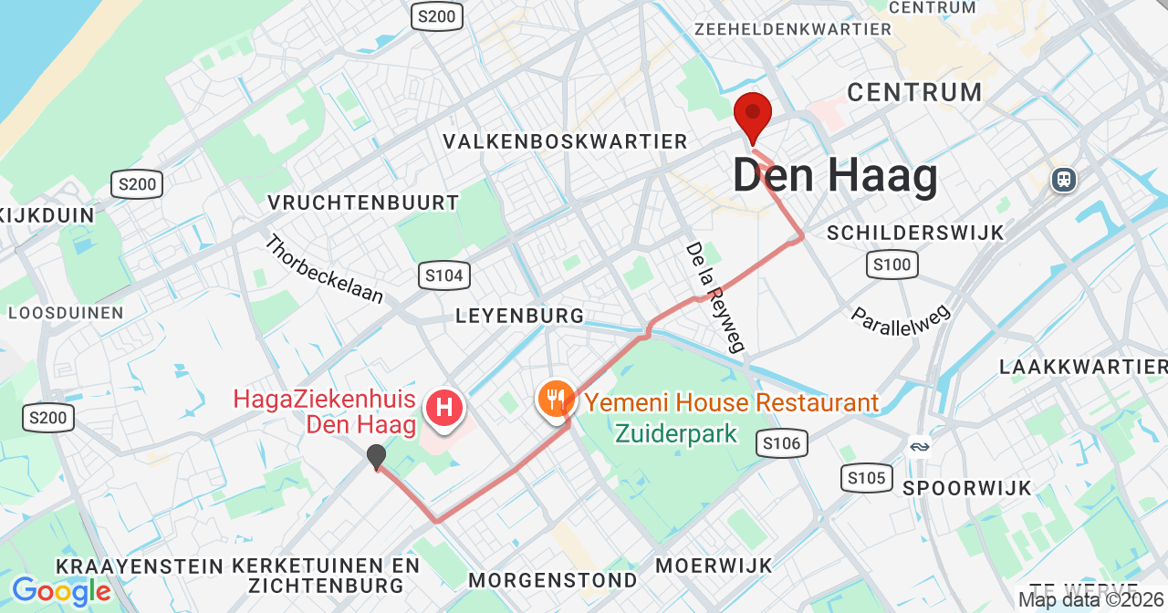 Kaart van het incident in 's-Gravenhage met de aanrijroutes van de gealarmeerde eenheden