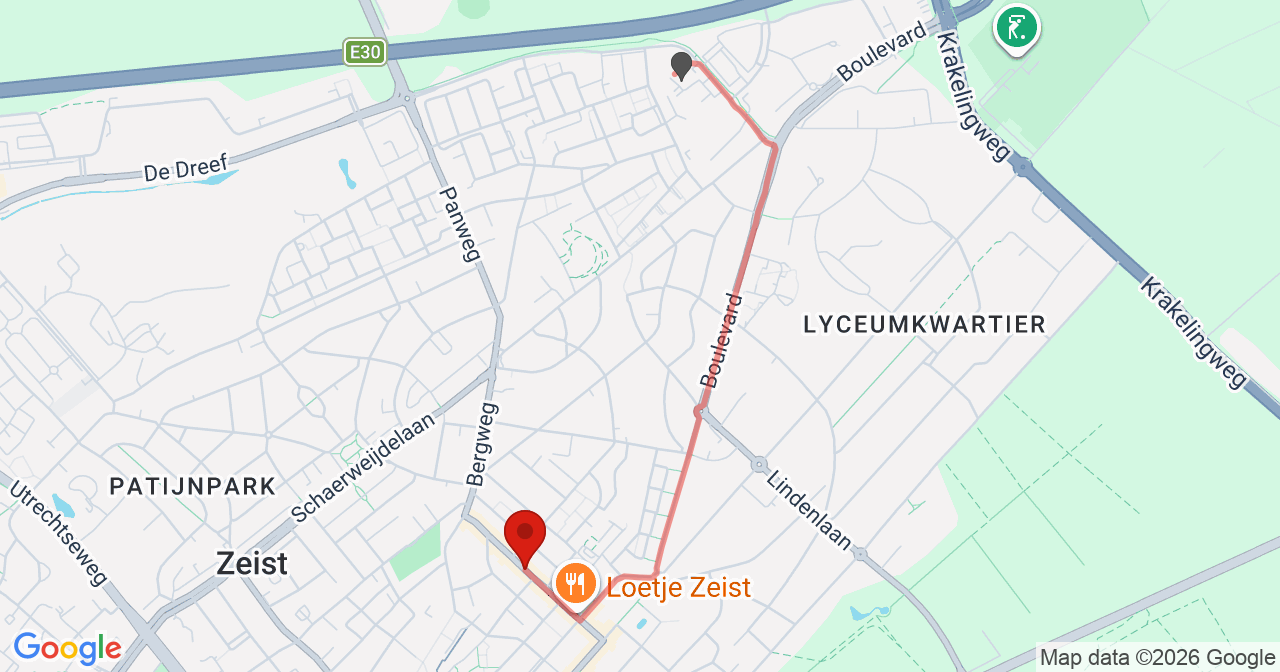 Kaart van het incident in Zeist met de aanrijroutes van de gealarmeerde eenheden