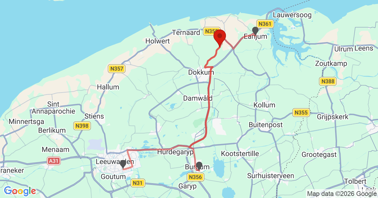 Kaart van het incident in Nijewier met de aanrijroutes van de gealarmeerde eenheden