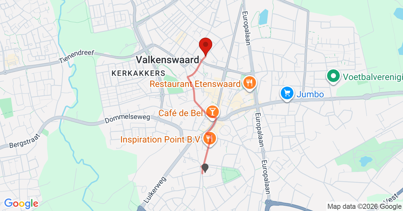 Kaart van het incident in Valkenswaard met de aanrijroutes van de gealarmeerde eenheden