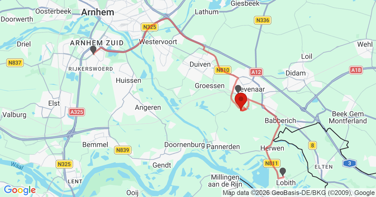 Kaart van het incident in Zevenaar met de aanrijroutes van de gealarmeerde eenheden