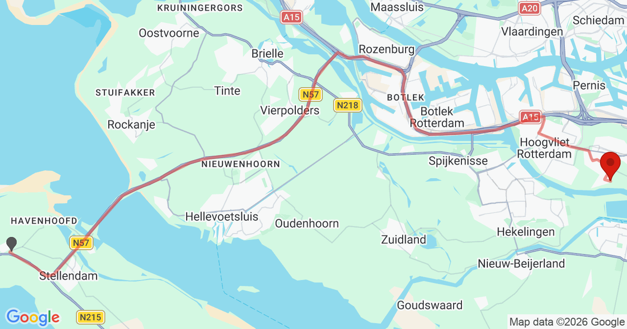 Kaart van het incident in Poortugaal met de aanrijroutes van de gealarmeerde eenheden