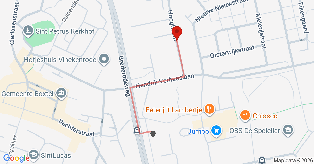 Kaart van het incident in Boxtel met de aanrijroutes van de gealarmeerde eenheden