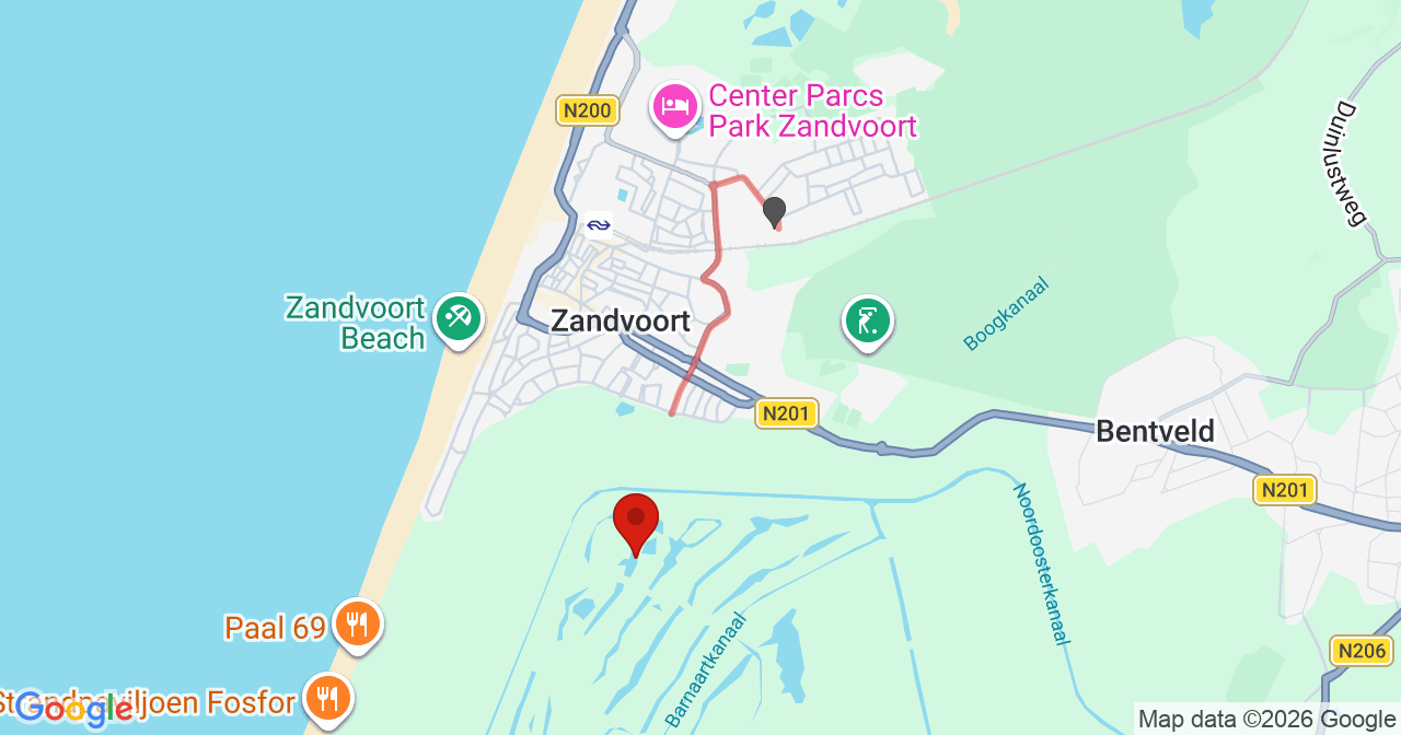 Kaart van het incident in Zandvoort met de aanrijroutes van de gealarmeerde eenheden