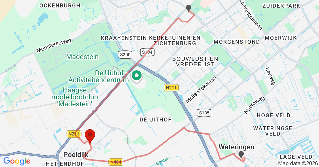 Kaart van het incident in Poeldijk met de aanrijroutes van de gealarmeerde eenheden