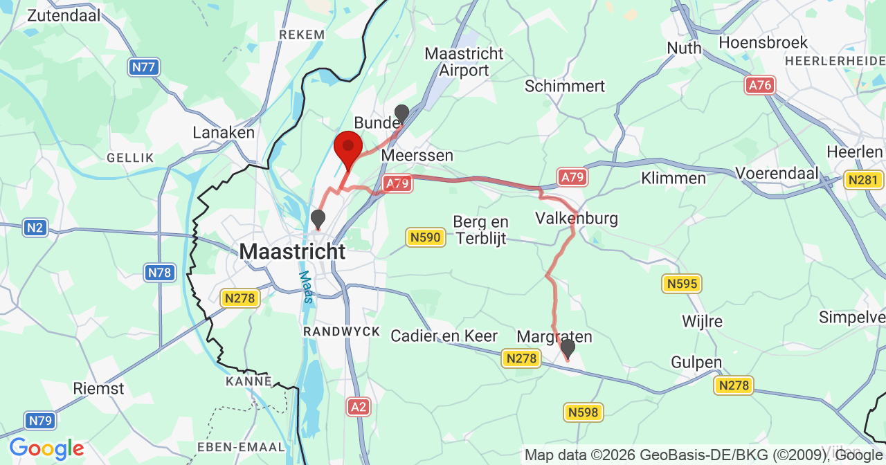 Kaart van het incident in Maastricht met de aanrijroutes van de gealarmeerde eenheden