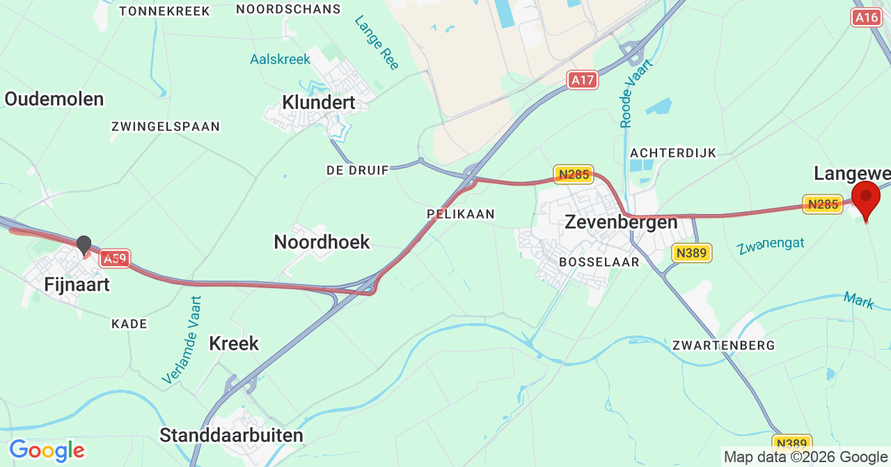 Kaart van het incident in Langeweg met de aanrijroutes van de gealarmeerde eenheden