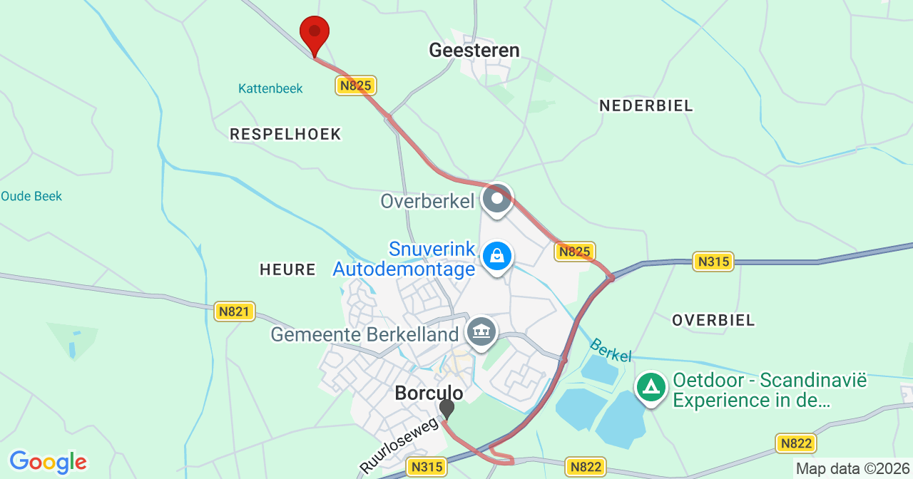 Kaart van het incident in Geesteren met de aanrijroutes van de gealarmeerde eenheden