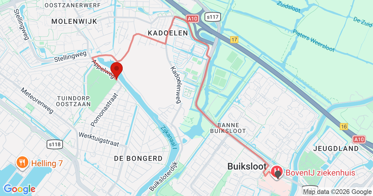 Kaart van het incident in Amsterdam met de aanrijroutes van de gealarmeerde eenheden