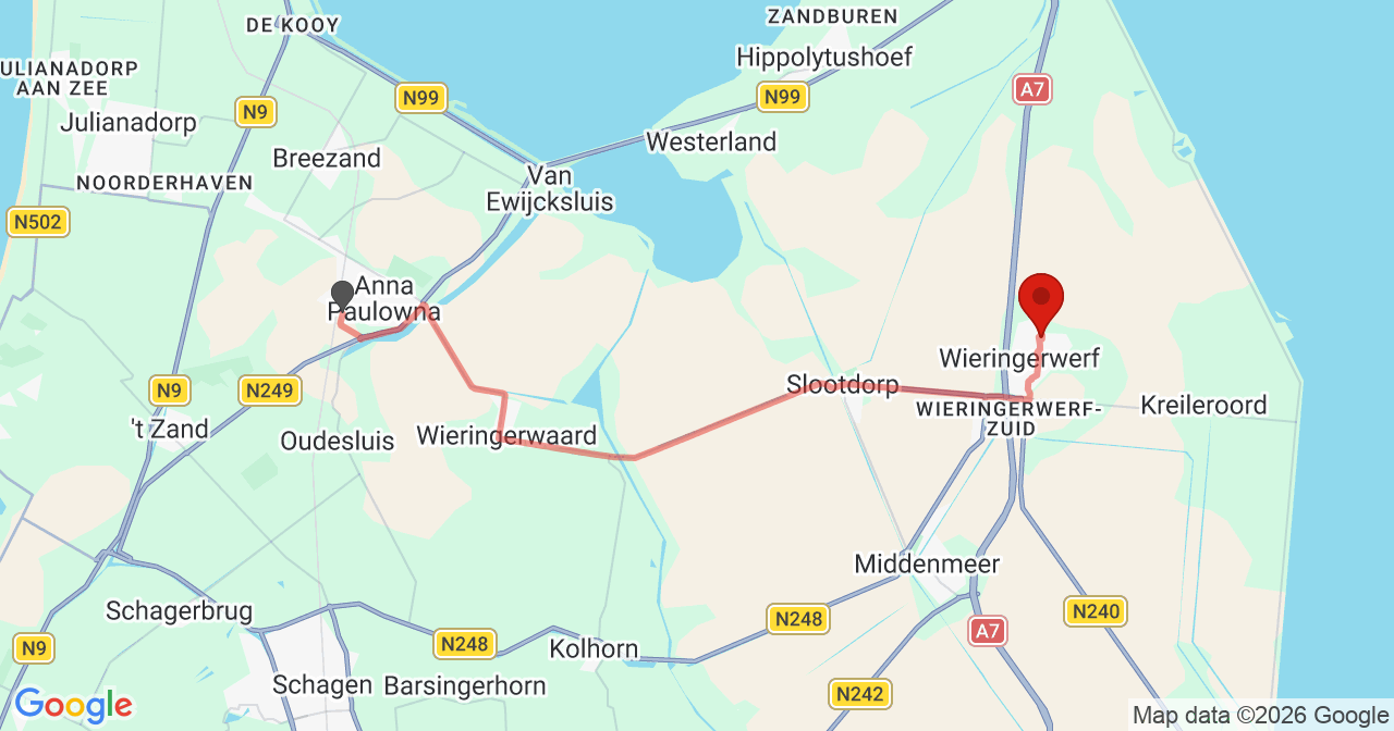 Kaart van het incident in Wieringerwerf met de aanrijroutes van de gealarmeerde eenheden