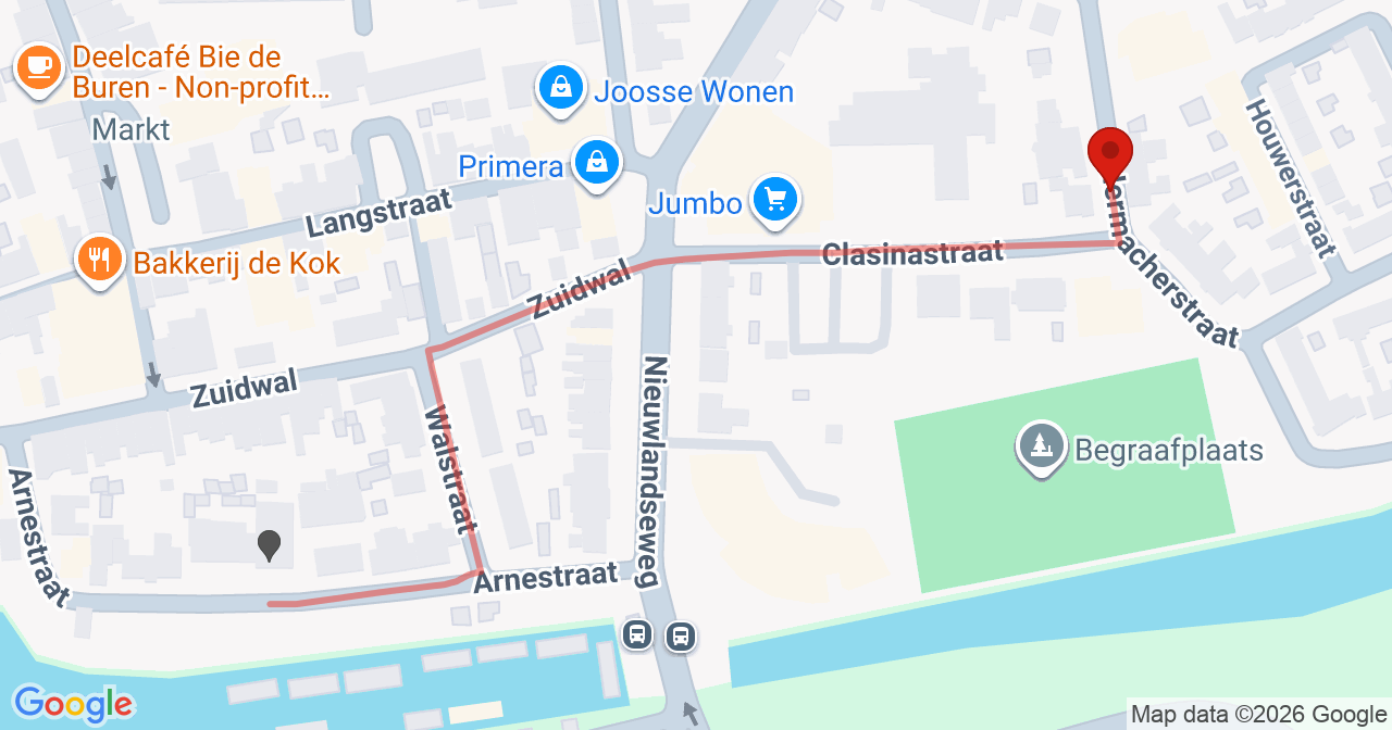 Kaart van het incident in Arnemuiden met de aanrijroutes van de gealarmeerde eenheden