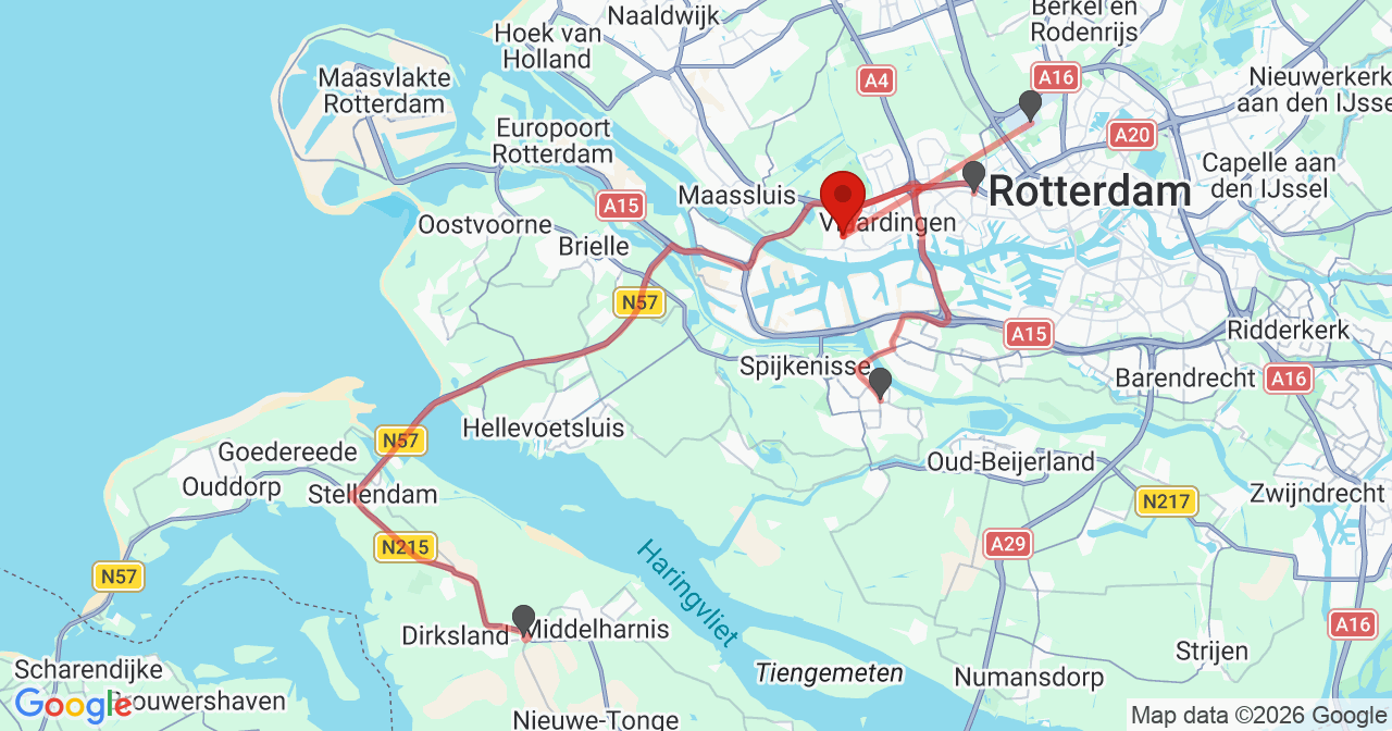 Kaart van het incident in Vlaardingen met de aanrijroutes van de gealarmeerde eenheden