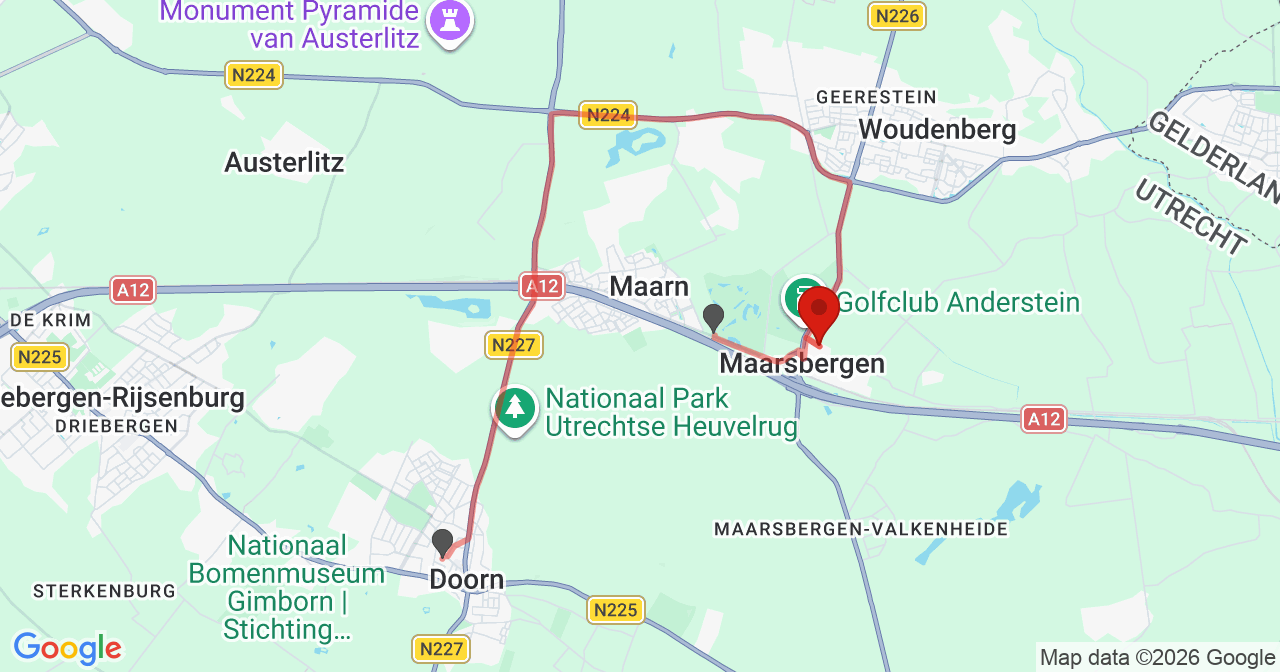 Kaart van het incident in Maarsbergen met de aanrijroutes van de gealarmeerde eenheden
