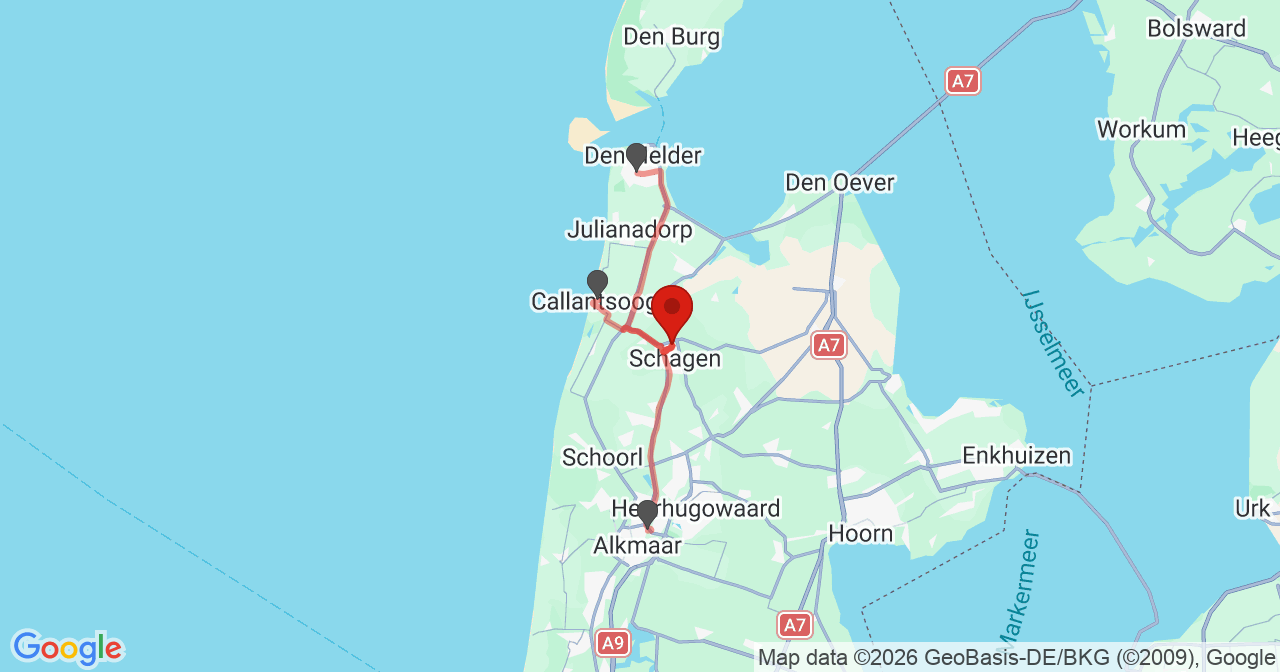 Kaart van het incident in Schagen met de aanrijroutes van de gealarmeerde eenheden