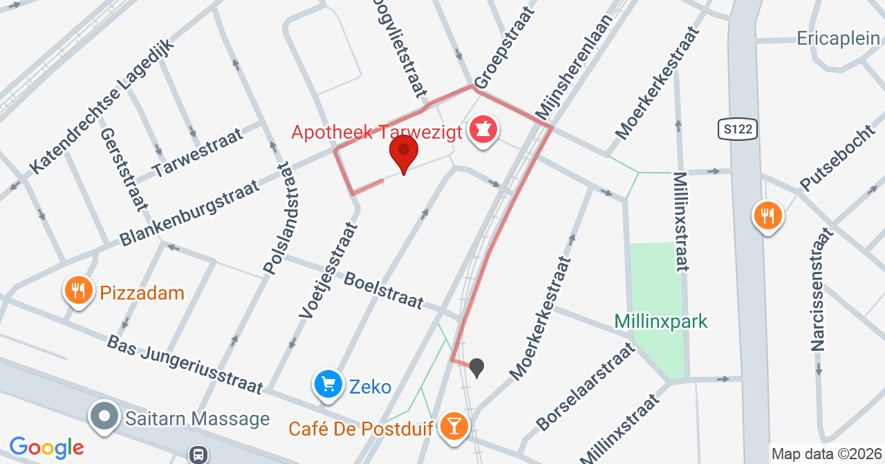 Kaart van het incident in Rotterdam met de aanrijroutes van de gealarmeerde eenheden