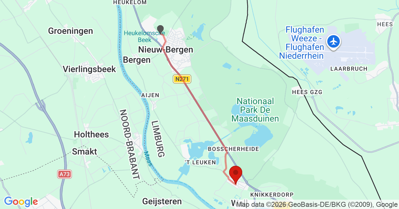 Kaart van het incident in Well met de aanrijroutes van de gealarmeerde eenheden
