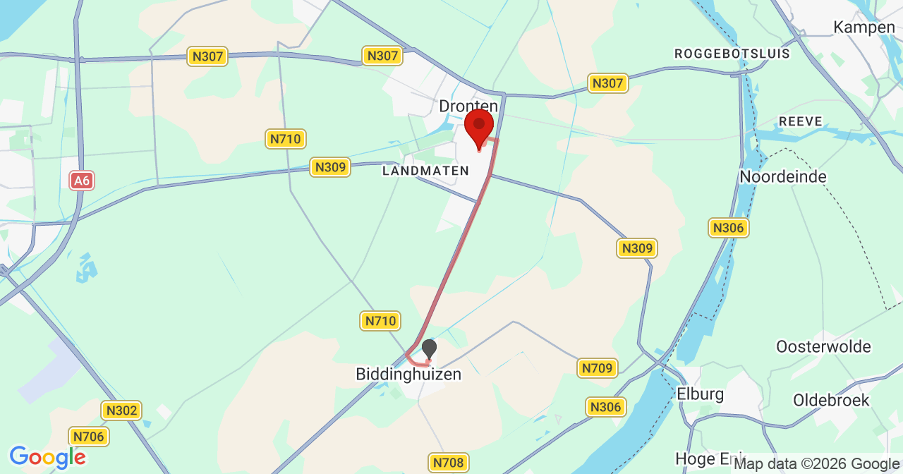 Kaart van het incident in Dronten met de aanrijroutes van de gealarmeerde eenheden