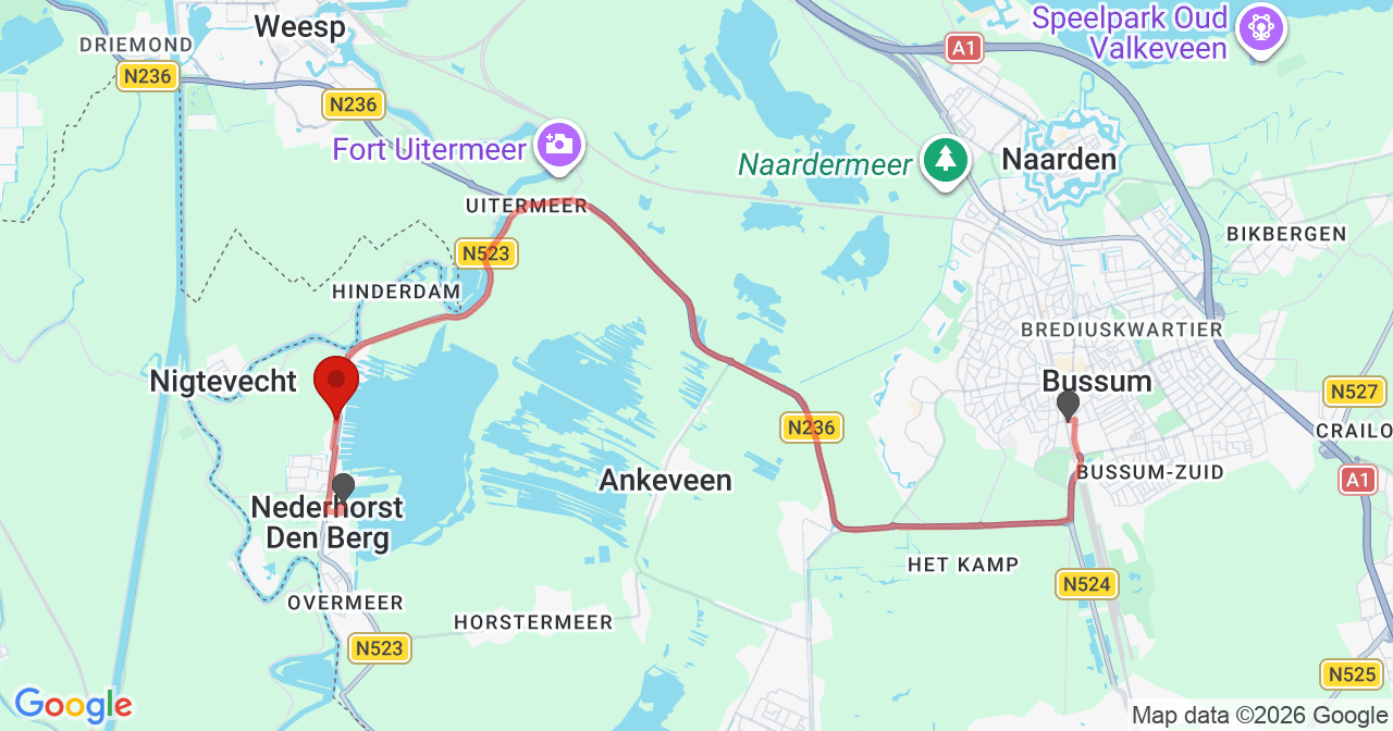 Kaart van het incident in Berg en Dal met de aanrijroutes van de gealarmeerde eenheden