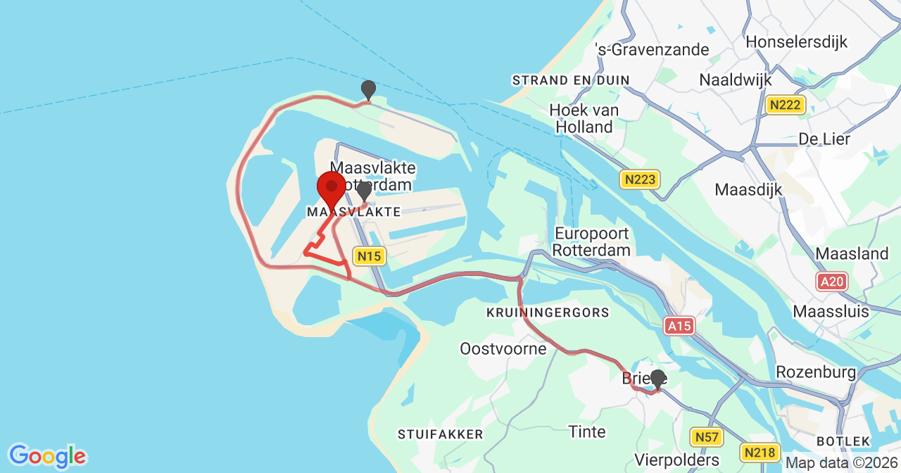 Kaart van het incident in Rotterdam met de aanrijroutes van de gealarmeerde eenheden