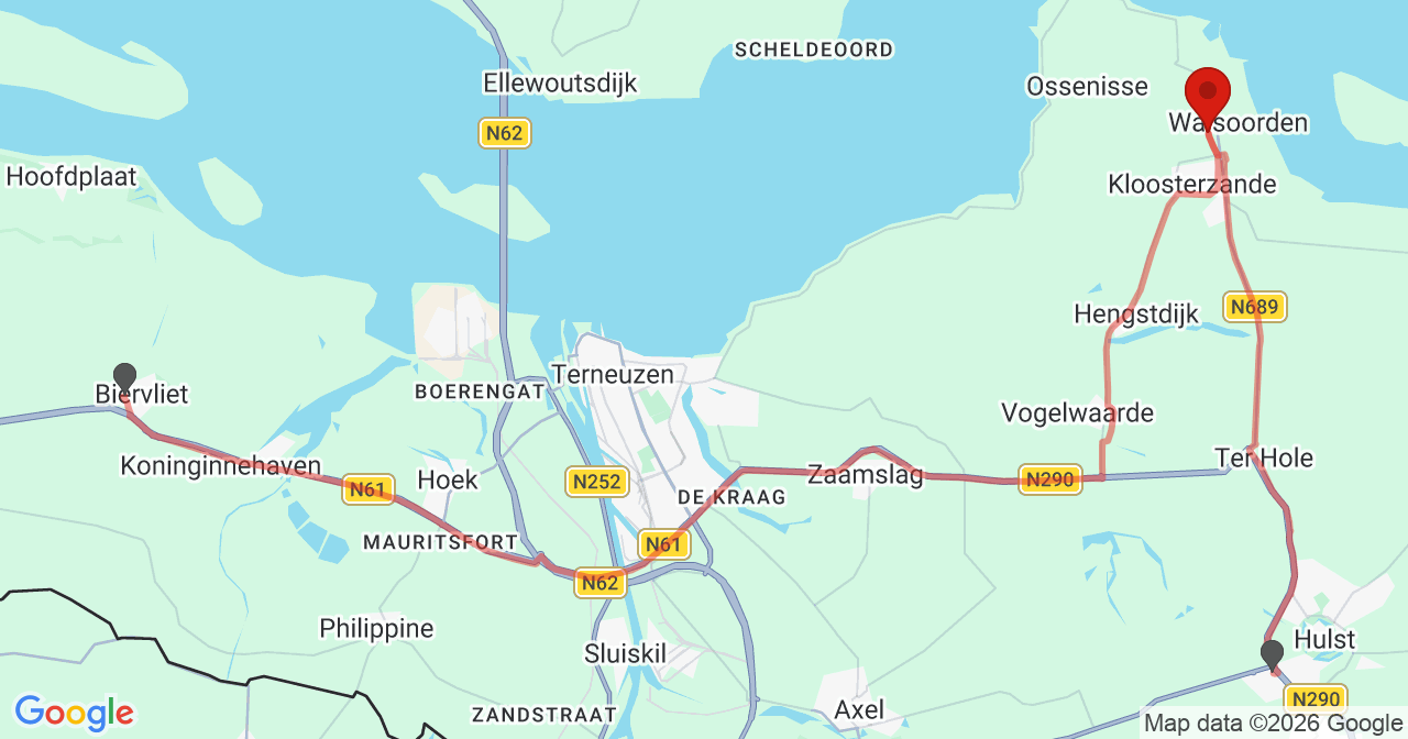 Kaart van het incident in Walsoorden met de aanrijroutes van de gealarmeerde eenheden