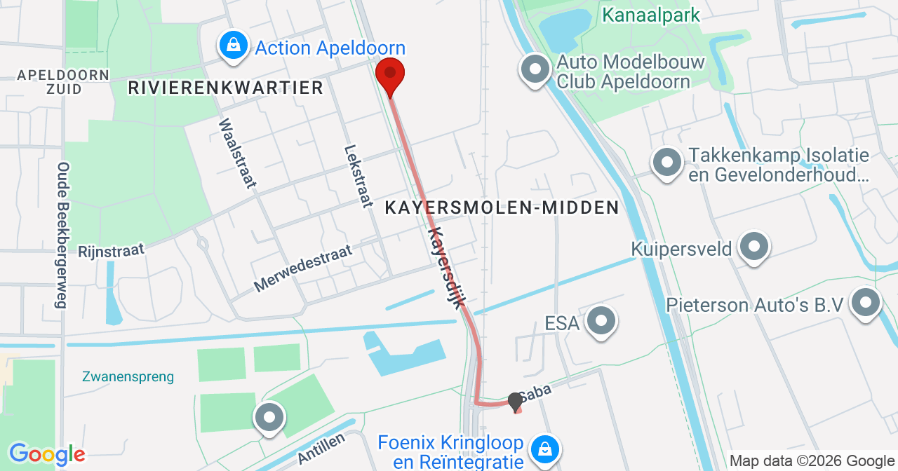 Kaart van het incident in Apeldoorn met de aanrijroutes van de gealarmeerde eenheden