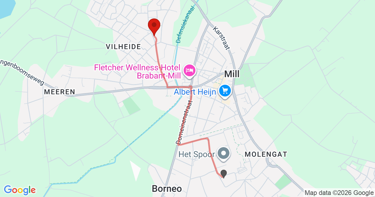 Kaart van het incident in Mill met de aanrijroutes van de gealarmeerde eenheden