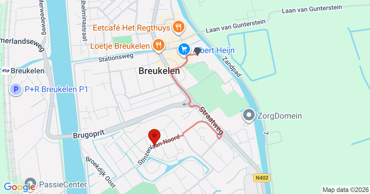 Kaart van het incident in Breukelen met de aanrijroutes van de gealarmeerde eenheden